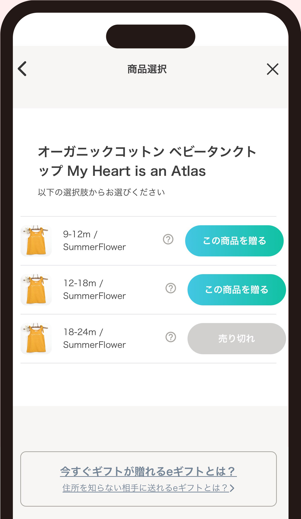 3.　カラー・サイズを選択してください。