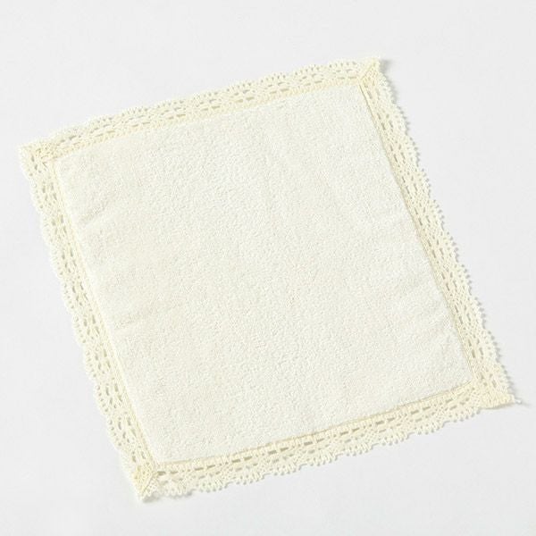 オーガニックコットン レース付ミニタオルハンカチ ナチュラル