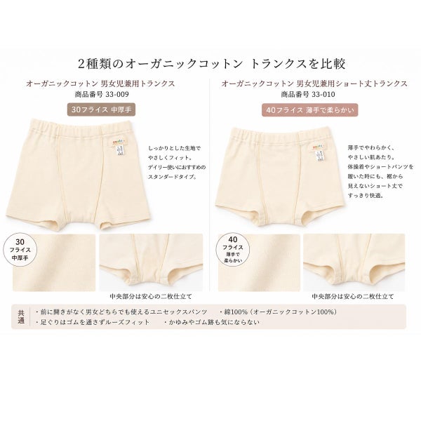 オーガニックコットン 男女児兼用ショート丈トランクス