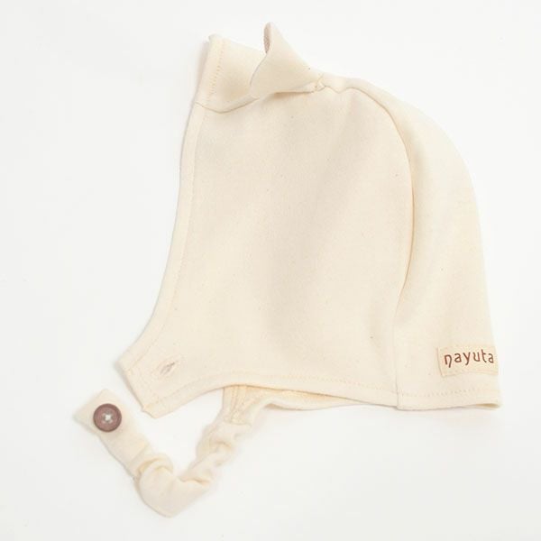 オーガニックコットン ベビー 耳付きキャップ アイボリー