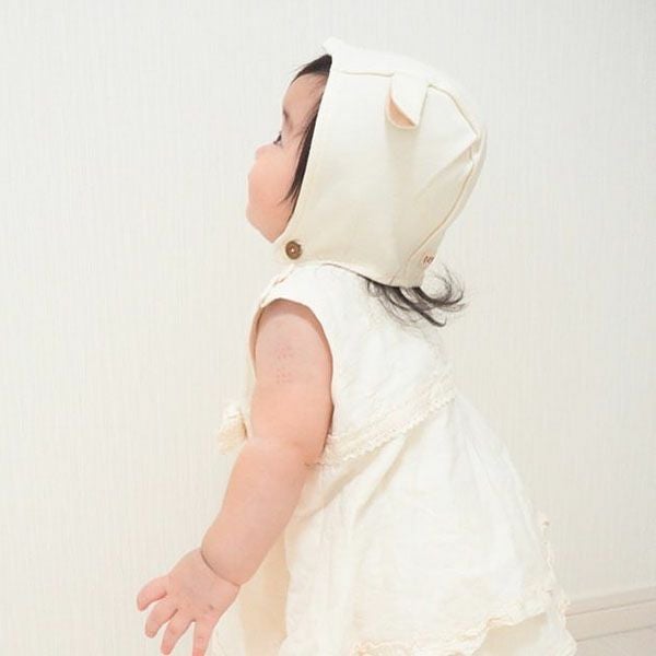 オーガニックコットン ベビー 耳付きキャップ アイボリー