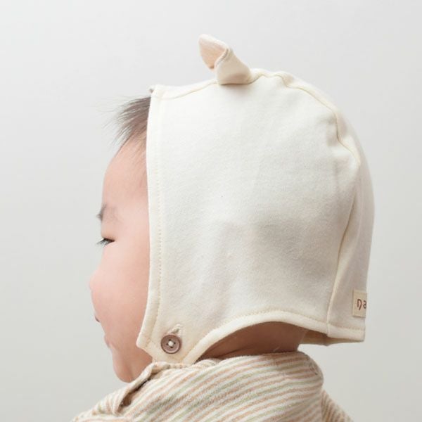 オーガニックコットン ベビー 耳付きキャップ アイボリー