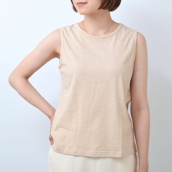 オーガニックコットン ボーダーノースリーブカットソー