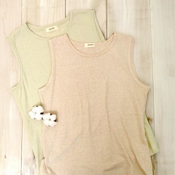 オーガニックコットン ボーダーノースリーブカットソー