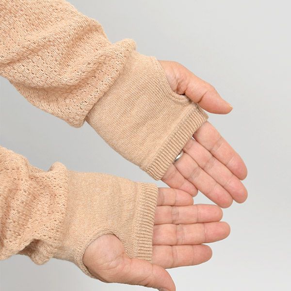 オーガニックコットン UVカット指なしレース編みドライビング手袋 ブラウン