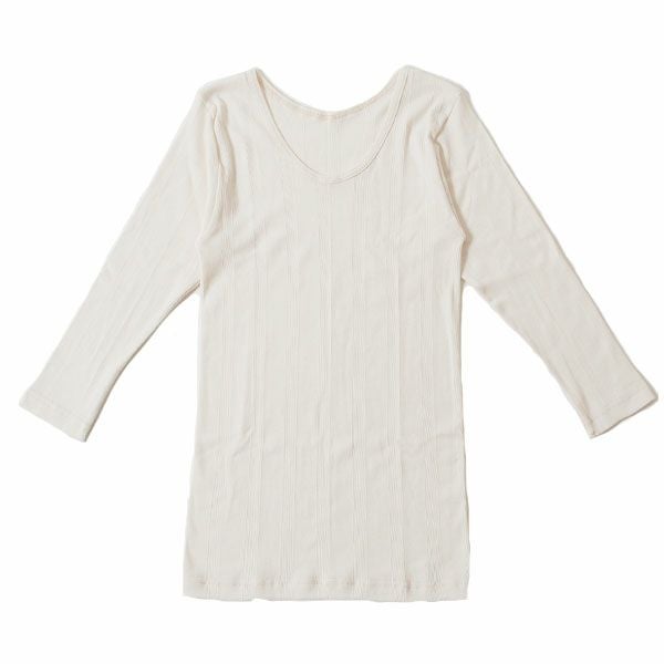 オーガニックコットン リブフライス8分袖シャツ