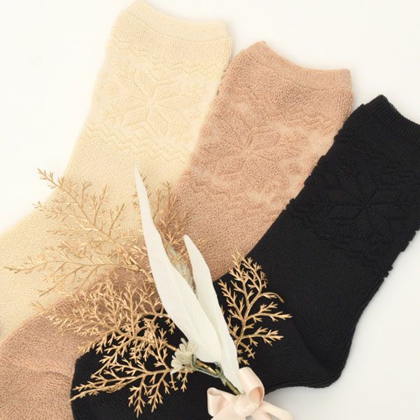オーガニックコットン 雪柄パイルソックス(22-24cm)