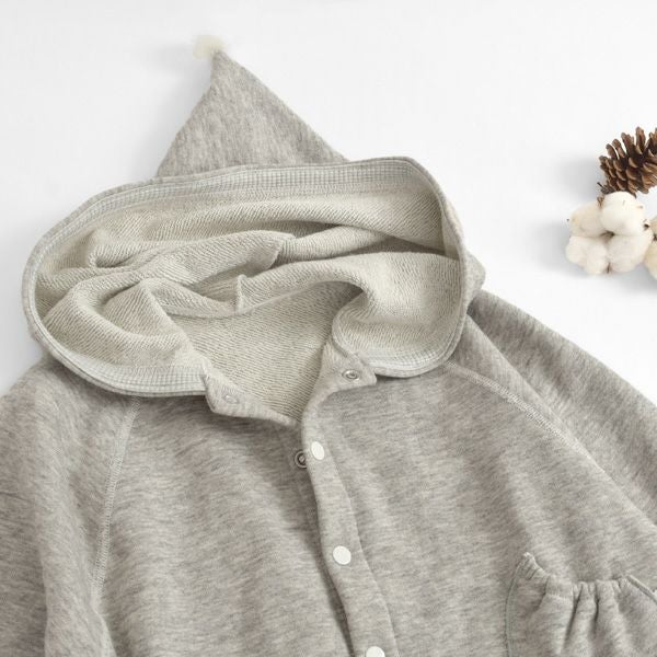 オーガニックコットン ヤクウールフード付きマント グレー 50-100