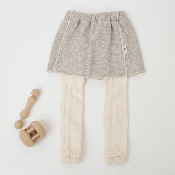 オーガニックコットン ヤクウールロングスパッツ付きスカート グレー 60-90