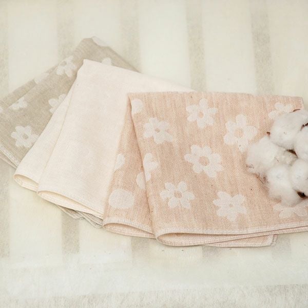 オーガニックコットン 水玉＆花柄ガーゼハンカチ3色セット
