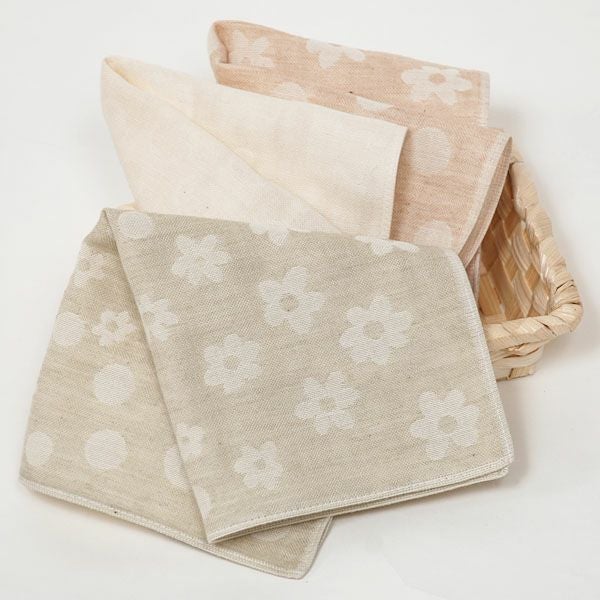 オーガニックコットン 水玉＆花柄ガーゼハンカチ3色セット