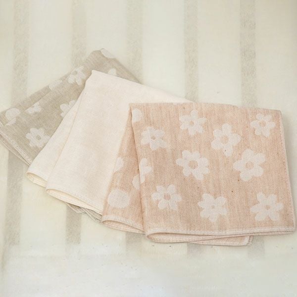オーガニックコットン 水玉＆花柄ガーゼハンカチ3色セット