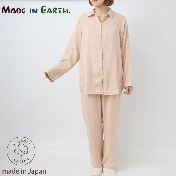 オーガニックコットン ガーゼギャザーパジャマ(長袖) ナチュラル M