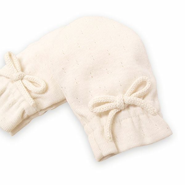 オーガニックコットン ベビー アイレット柄フライスミトン ナチュラル