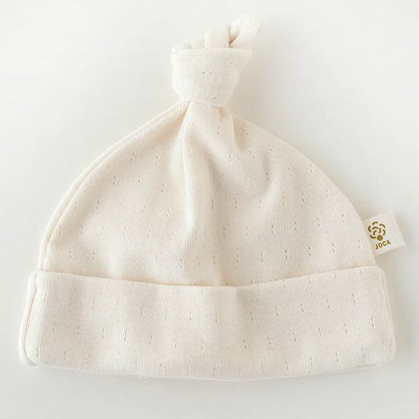 オーガニックコットン ベビー アイレット柄フライス結び帽 ナチュラル