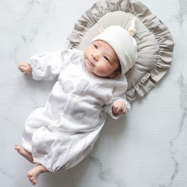 オーガニックコットン ベビー アイレット柄フライス結び帽 ナチュラル