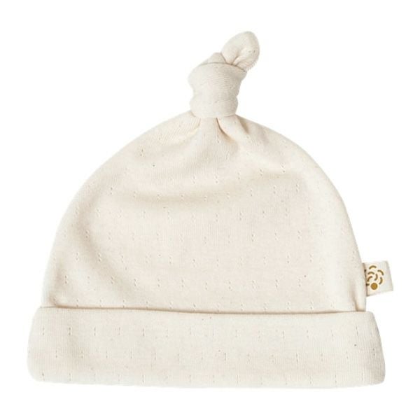 オーガニックコットン ベビー アイレット柄フライス結び帽 ナチュラル