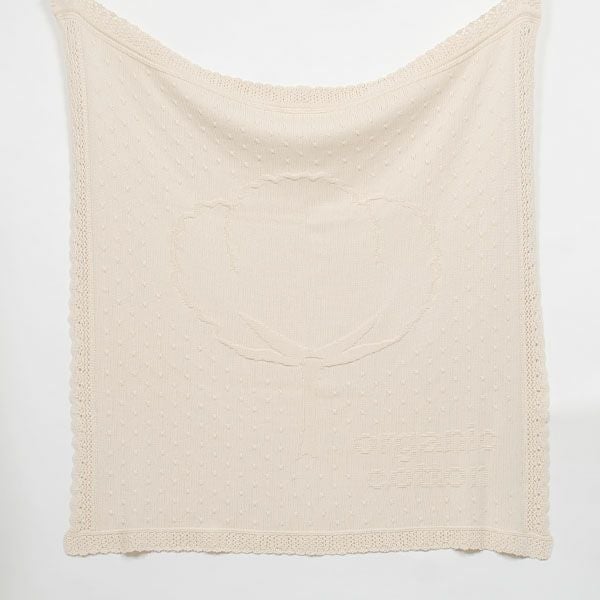 オーガニックコットン ベビー コットンボール柄模様編みアフガン 85×85