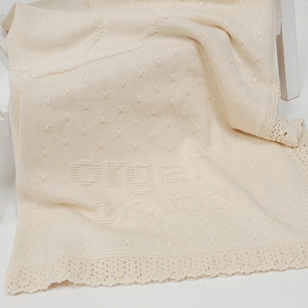 オーガニックコットン ベビー コットンボール柄模様編みアフガン 85×85