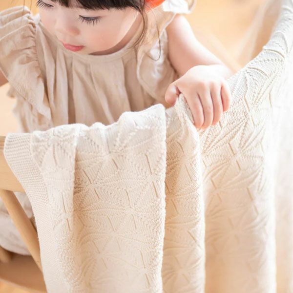 オーガニックコットン ベビー 麻の葉柄ニットアフガン ナチュラル 85×85