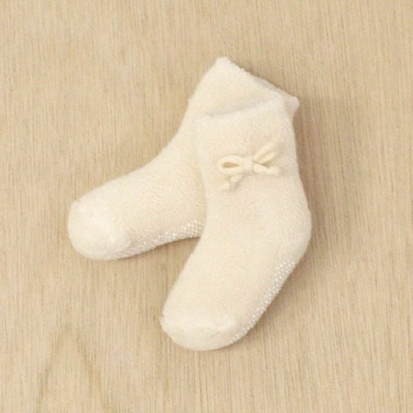 オーガニックコットン ベビー リボン付き パイル編みくつした ナチュラル 10-12