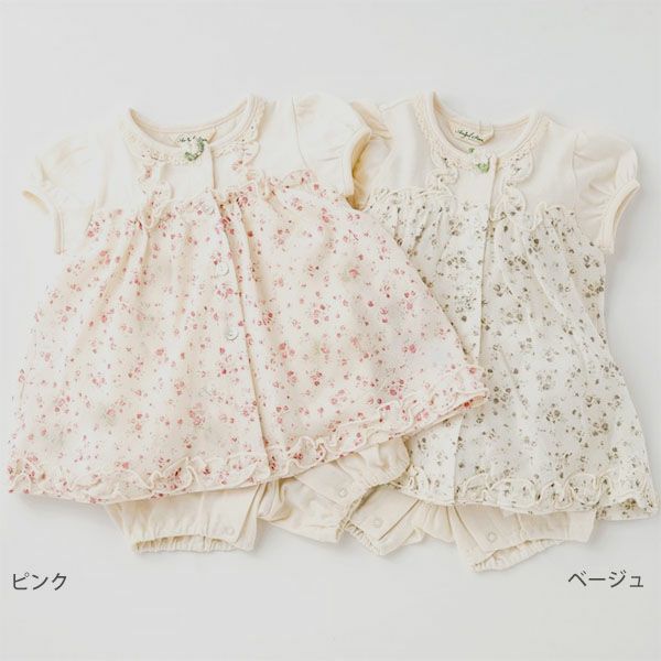 オーガニックコットン ベビーフラワープリントチュニック ショートオール（半袖）