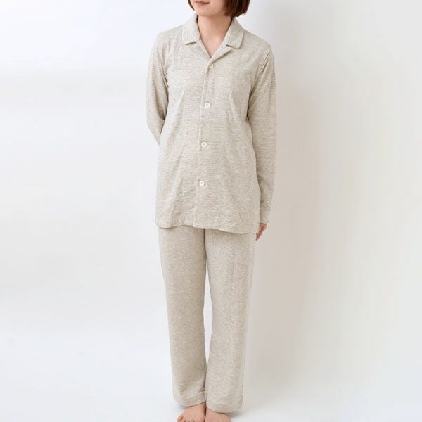 オーガニックコットン＆ヤク ボーダーエアニットパジャマ ナチュラルグレー M