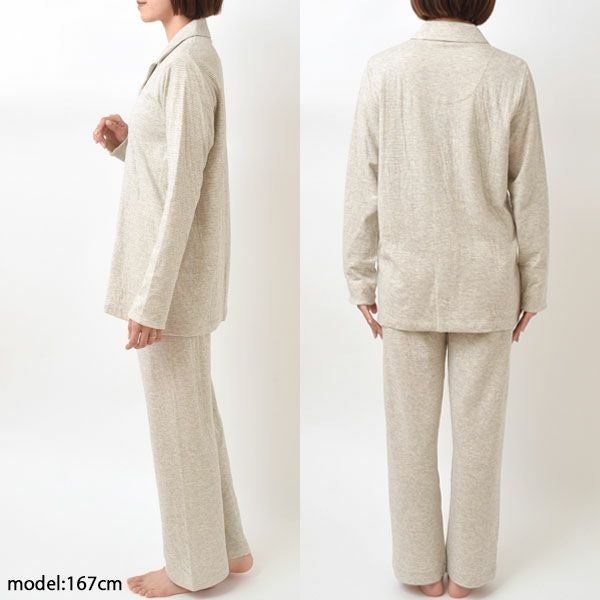 オーガニックコットン＆ヤク ボーダーエアニットパジャマ ナチュラルグレー M