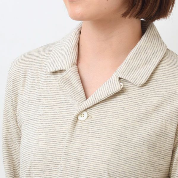 オーガニックコットン＆ヤク ボーダーエアニットパジャマ ナチュラルグレー M