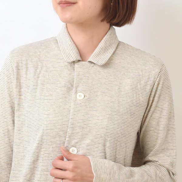 オーガニックコットン＆ヤク ボーダーエアニットパジャマ ナチュラルグレー M