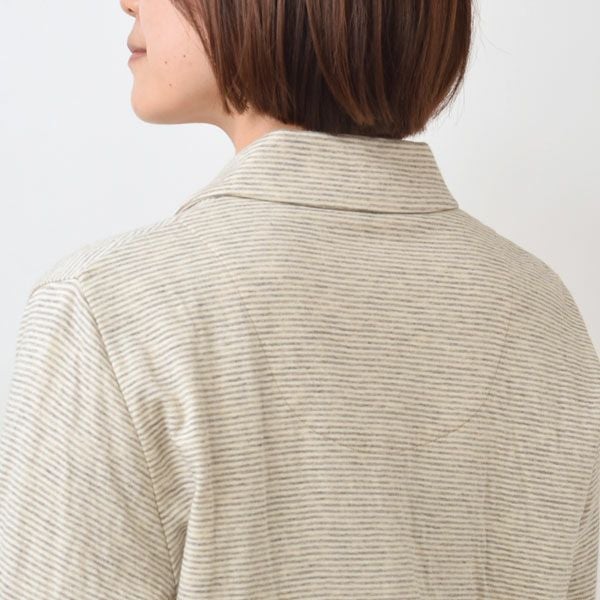 オーガニックコットン＆ヤク ボーダーエアニットパジャマ ナチュラルグレー M