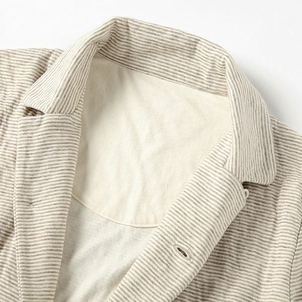 オーガニックコットン＆ヤク ボーダーエアニットパジャマ ナチュラルグレー M