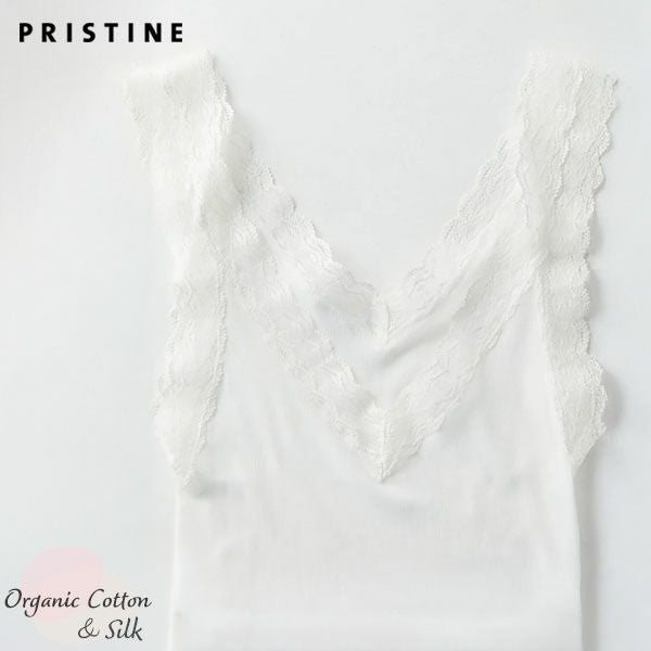 オーガニックコットン シルクレーステレコタンクトップ ホワイト M