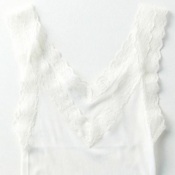 オーガニックコットン シルクレーステレコタンクトップ ホワイト M