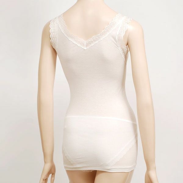 オーガニックコットン シルクレーステレコタンクトップ ホワイト M