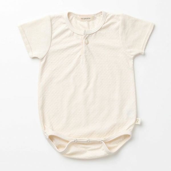 オーガニックコットン ベビー アイレット柄ボディースーツ（半袖） ナチュラル 70