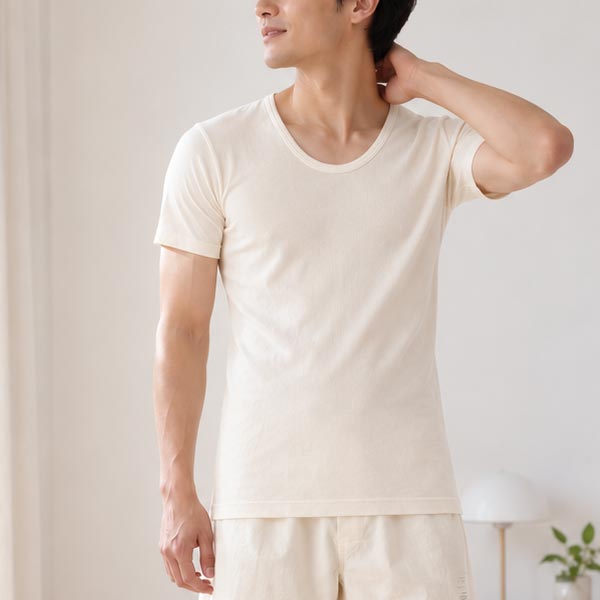 オーガニックコットン 薄手フライス半袖UネックTシャツ