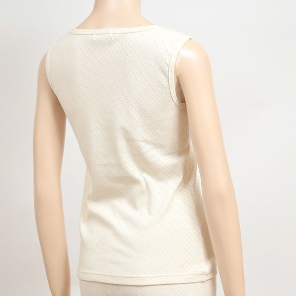 オーガニックコットン 透かしダイヤ柄ノースリーブシャツ