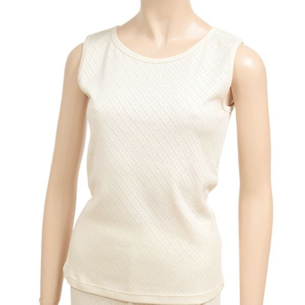 オーガニックコットン 透かしダイヤ柄ノースリーブシャツ