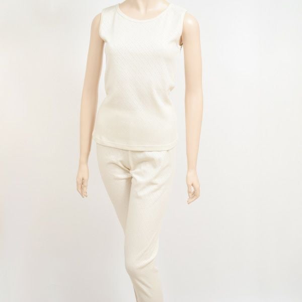 オーガニックコットン 透かしダイヤ柄ノースリーブシャツ