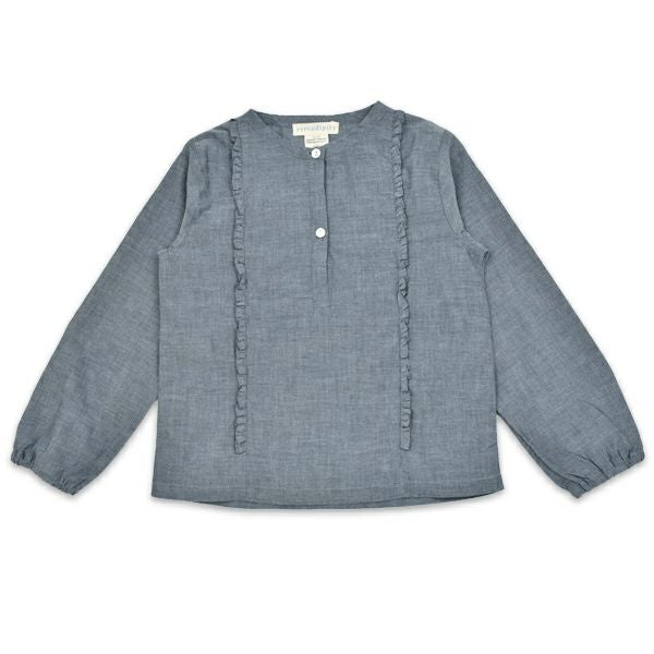 【SALE／50%OFF】オーガニックコットン ガールズ シャンブレーフリル付きシャツ(長袖)