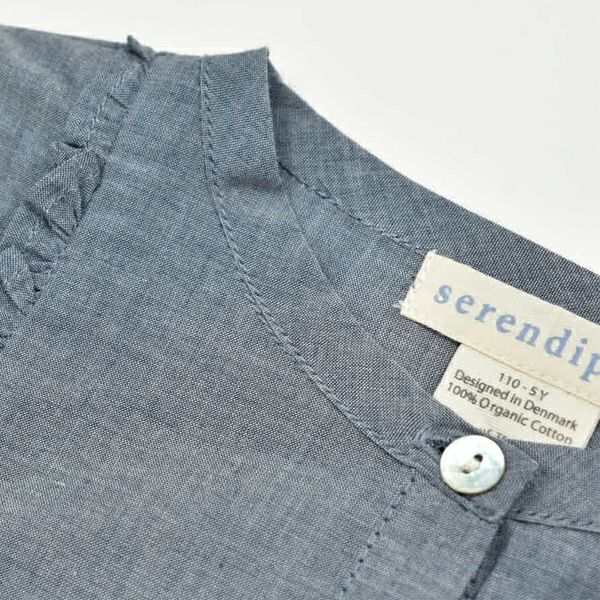 【SALE／50%OFF】オーガニックコットン ガールズ シャンブレーフリル付きシャツ(長袖)