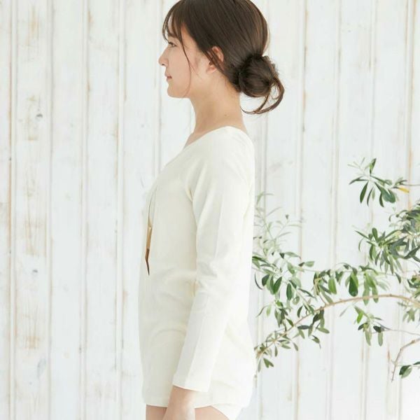 オーガニックコットン 授乳用インナー穴あきシャツ（長袖