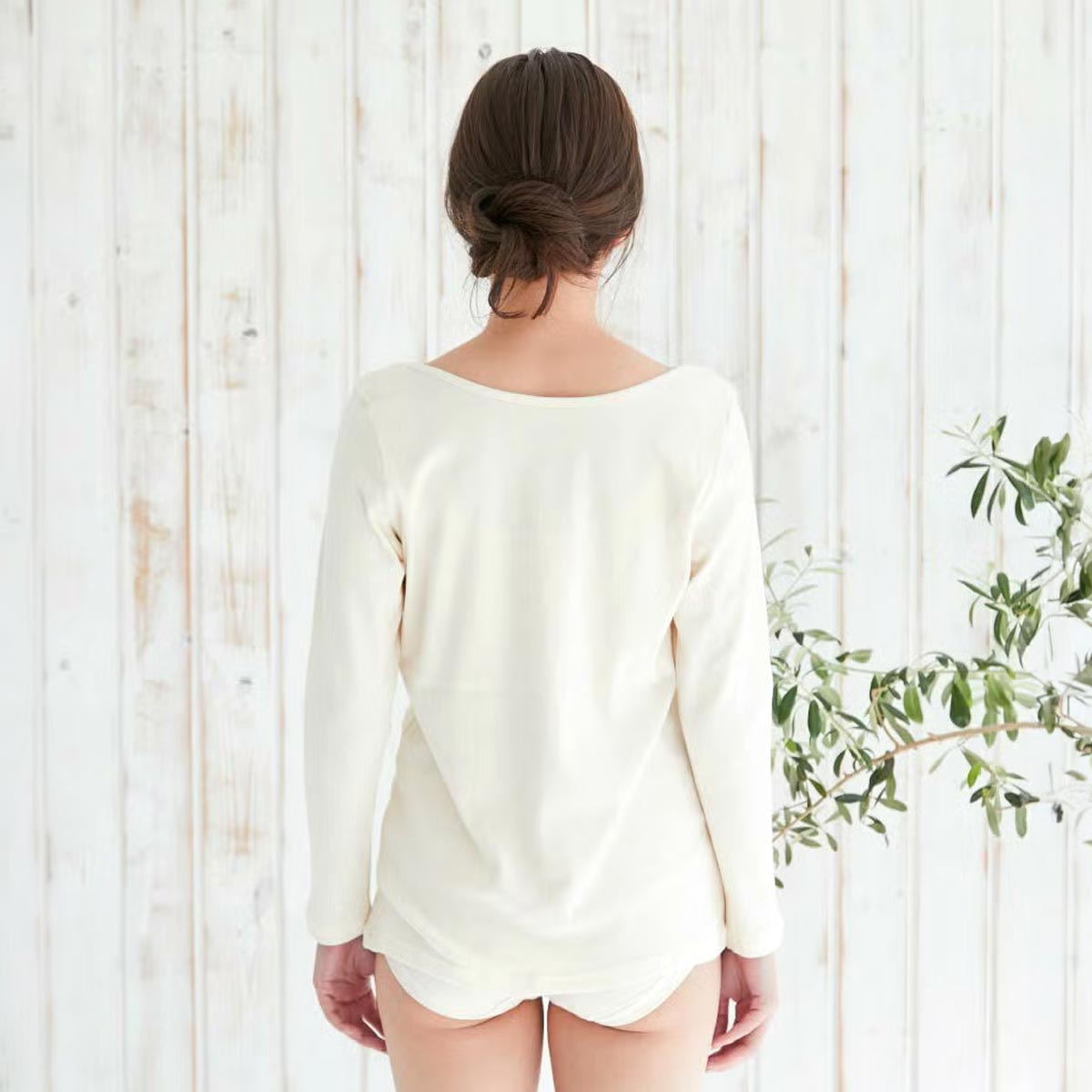オーガニックコットン 授乳用インナー穴あきシャツ（長袖）