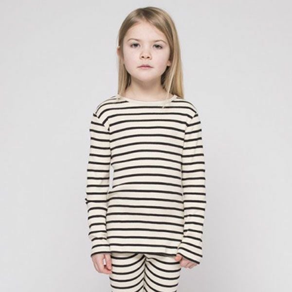 オーガニックコットン キッズ リブストライプクルーネックT（長袖）