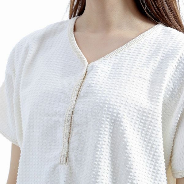 オーガニックコットン レディース 格子柄パイルバスローブ ナチュラル