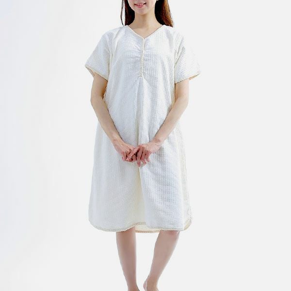 オーガニックコットン レディース 格子柄パイルバスローブ ナチュラル