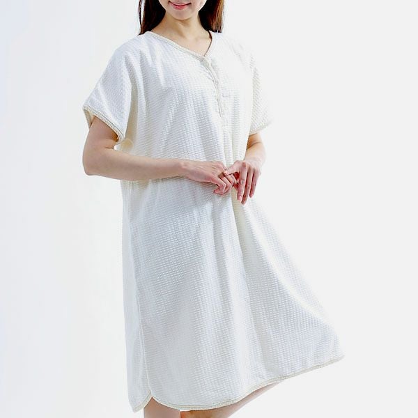 オーガニックコットン レディース 格子柄パイルバスローブ ナチュラル