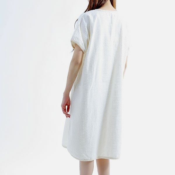 オーガニックコットン レディース 格子柄パイルバスローブ ナチュラル