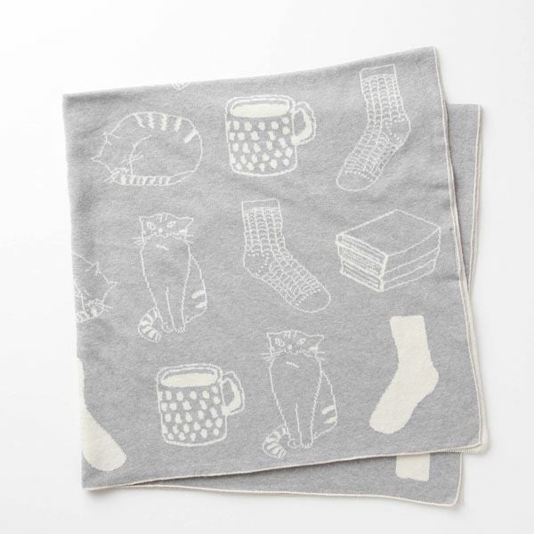 オーガニックコットン ねこ柄アフガン